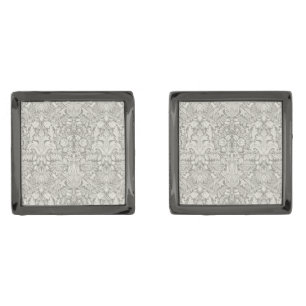 White Lace Damask Floral Simple Gunmetal Finish Cufflinks