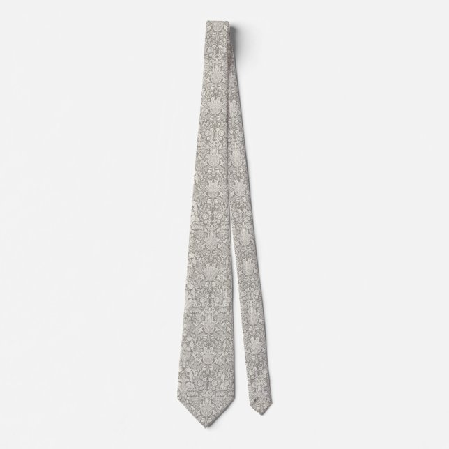 White Lace Damask Floral Simple Neck Tie (Front)