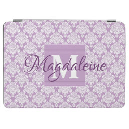 White Lace Damask on Lavender Name &amp; Monogram iPad Air Cover