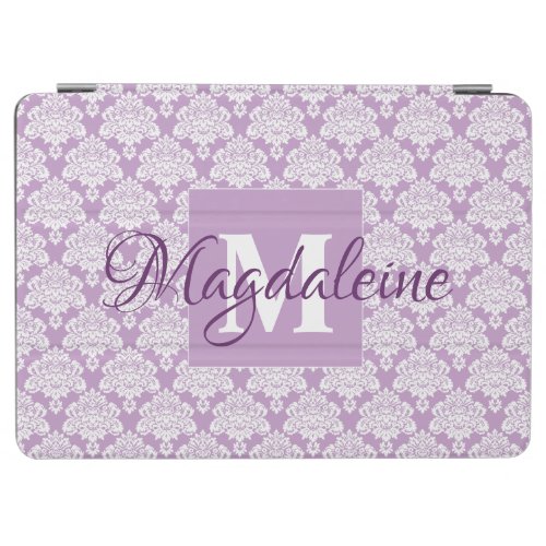 White Lace Damask on Lavender Name  Monogram iPad Air Cover