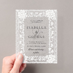 White Lace Doily Vintage Typography Wedding Acrylic Enclosure Card
