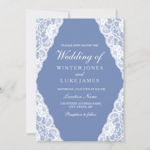 White Lace Dusty Blue Elegant Wedding Invite