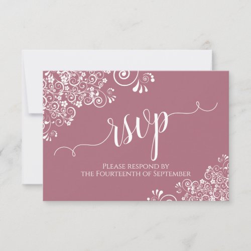 White Lace Dusty Rose Elegant Calligraphy Wedding RSVP Card