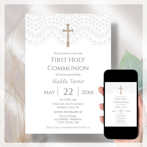 White Lace  First Communion Invitation
