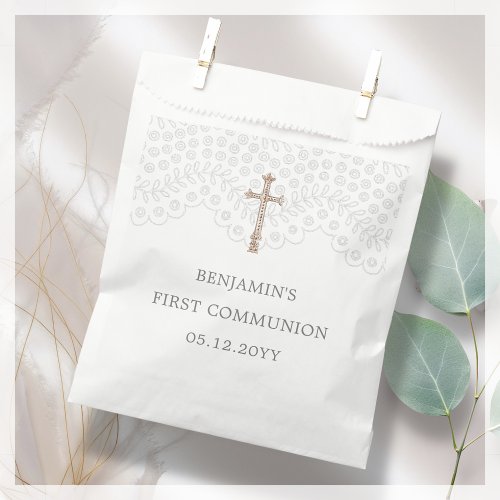 White Lace  First Holy Communion Favor Bag