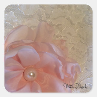 White Lace Floral Thank You Square Sticker