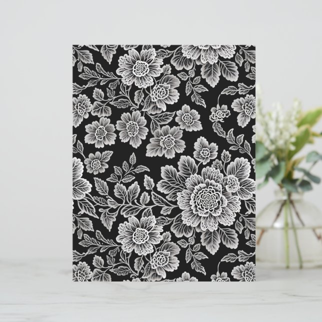 White Lace Florals on Black (Standing Front)