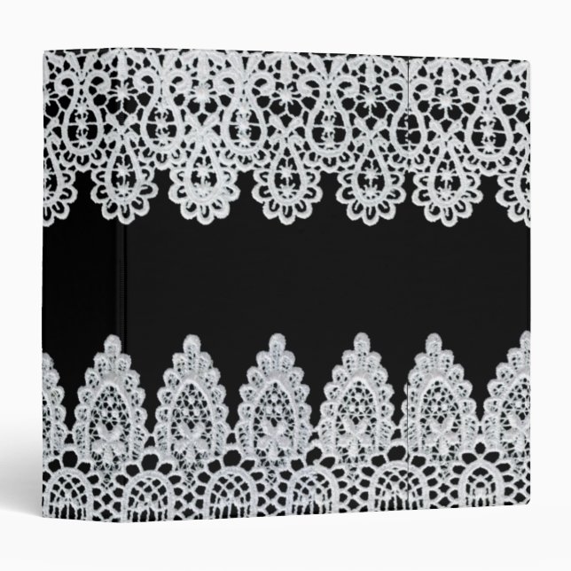 White lace forms a delicate border against black binder (Front/Spine)
