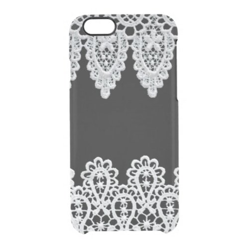 White lace forms a delicate border against black clear iPhone 66S case