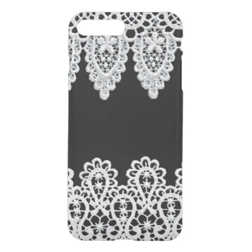 White lace forms a delicate border against black iPhone 8 plus7 plus case