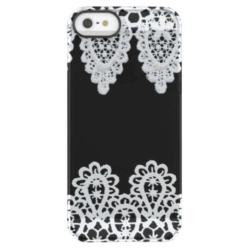 White lace forms a delicate border against black permafrost iPhone SE55s case