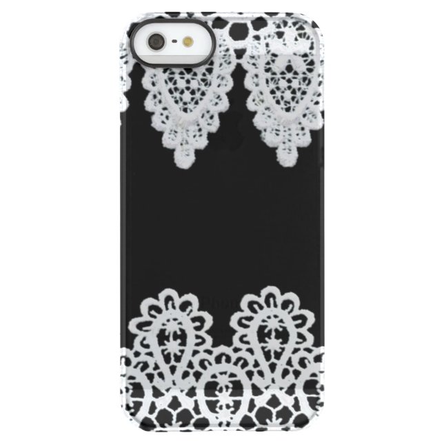 White lace forms a delicate border against black uncommon iPhone case (Back)
