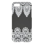 White lace forms a delicate border against black iPhone SE/8/7 case