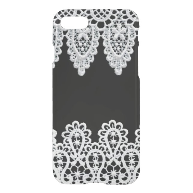 White lace forms a delicate border against black uncommon iPhone case (Back)