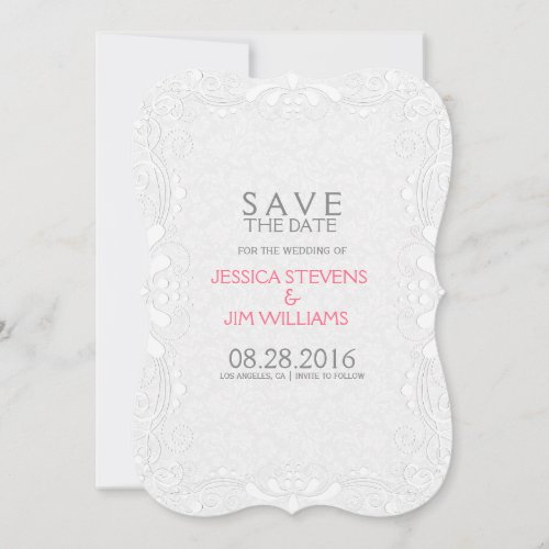 White Lace Frame  White Damasks Save The Date