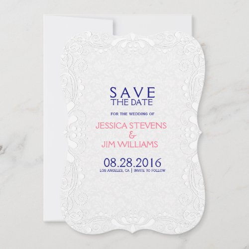 White Lace Frame  White Damasks Save The Date