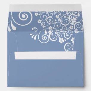 White Lace Frills on Dusty Blue Elegant Wedding Envelope