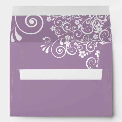 White Lace Frills on Lavender Elegant Wedding Envelope