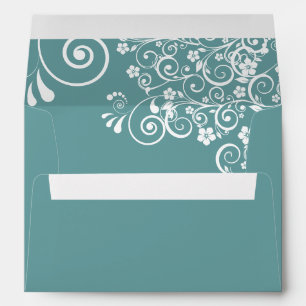 White Lace Frills on Teal Simple Elegant Wedding Envelope