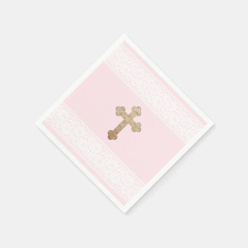 White Lace Gold Cross Pink Religious Paper Napkins Zazzle
