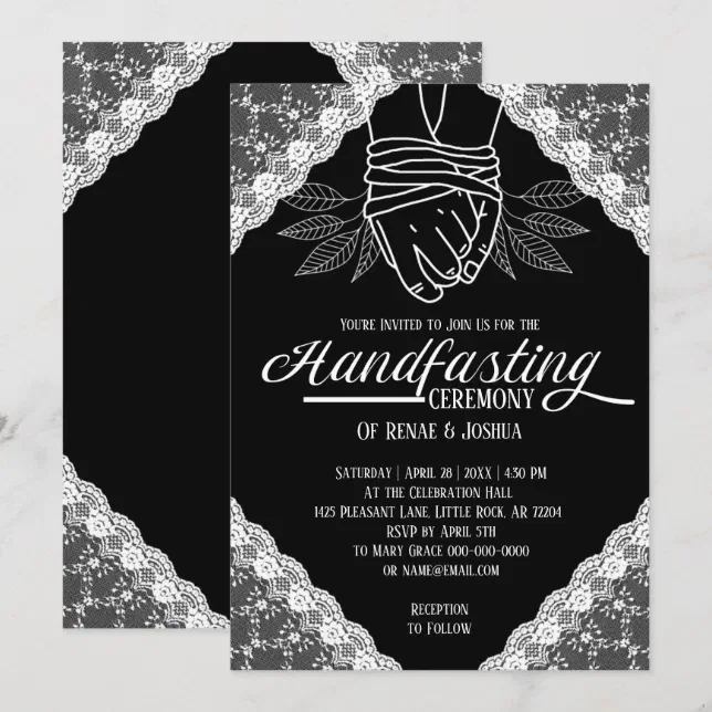 White Lace Handfasting Bound Hands Wedding Invitation | Zazzle