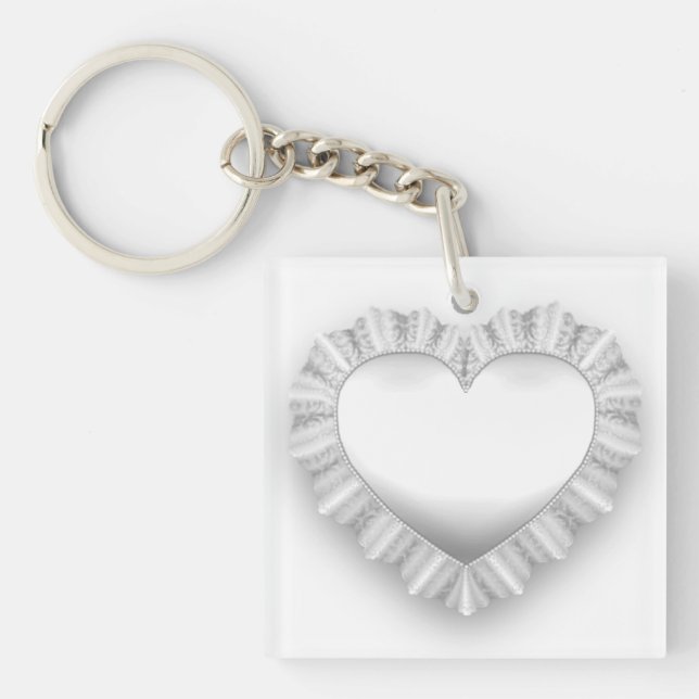 White Lace Heart Customizable Keychain (Front)