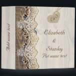 White lace & heart on wood wedding planner 3 ring binder<br><div class="desc">White lace and cardboard heart with initials on wood wedding planner/organizer binder featuring white lace on wood and a heart made of cardboard with initials. Text in brown. Note that lace, cardboard and wood are all “printed on” and not real materials. This elegant sophisticated and romantic design with a rustic...</div>