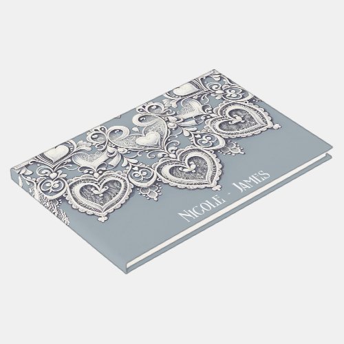White Lace Hearts Romantic Charm Bridal Shower  Guest Book