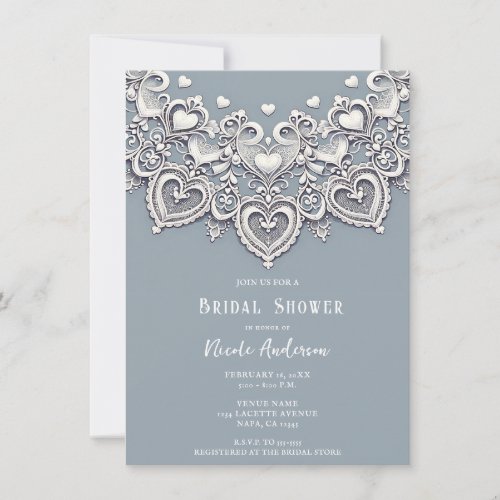 White Lace Hearts Romantic Charm Bridal Shower  Invitation