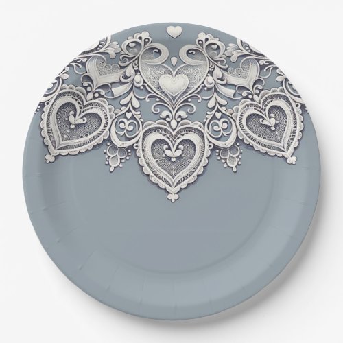 White Lace Hearts Romantic Charm Bridal Shower  Paper Plates