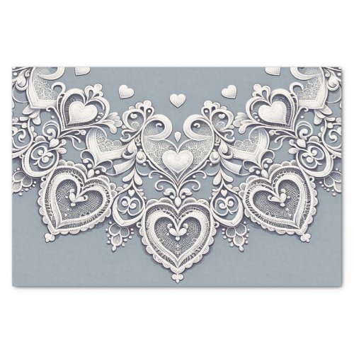 White Lace Hearts Romantic Charm Bridal Shower  Tissue Paper