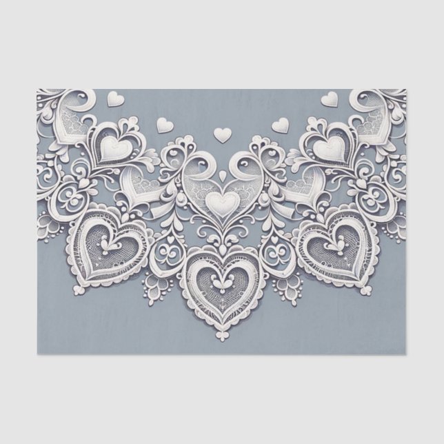 White Lace Hearts Romantic Charm Bridal Shower  Tissue Paper (Front)