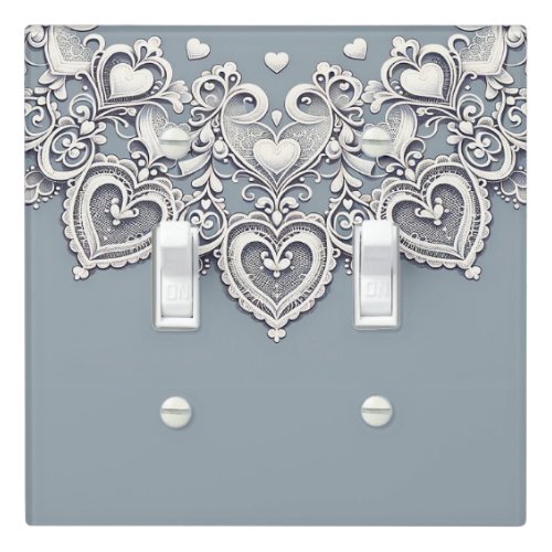 White Lace Hearts Romantic Charm Elegant Blue Light Switch Cover