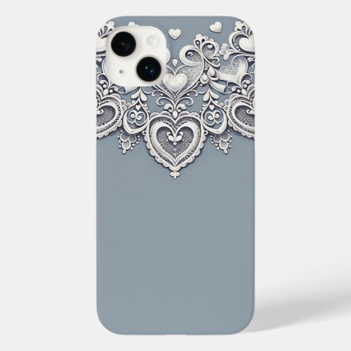 White Lace Hearts Romantic Charm Elegant Case_Mate iPhone 14 Plus Case