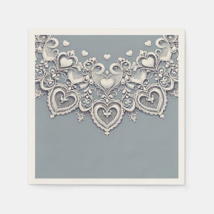 White Lace Hearts Romantic Charm Elegant Napkins