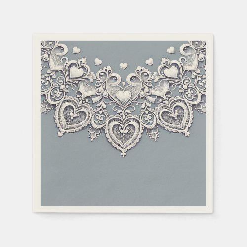 White Lace Hearts Romantic Charm Elegant Napkins