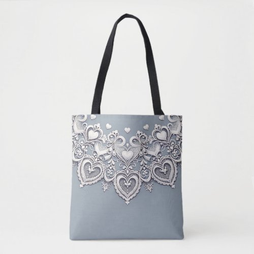 White Lace Hearts Romantic Charm Elegant Tote Bag