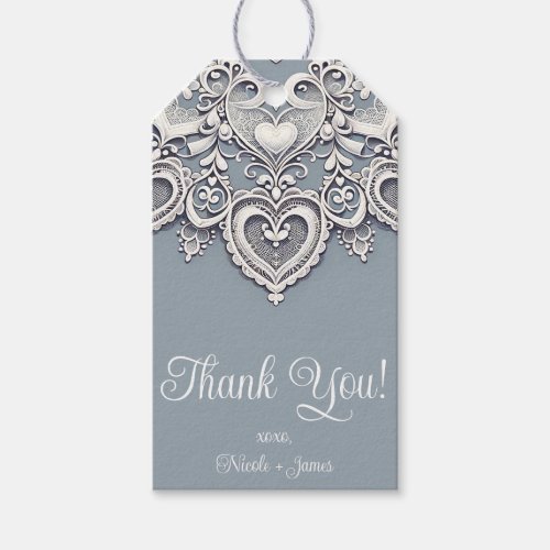 White Lace Hearts Romantic Charm Wedding Bridal Gift Tags