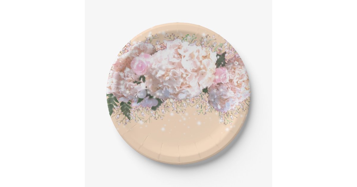 White lace hydrangeas paper plate