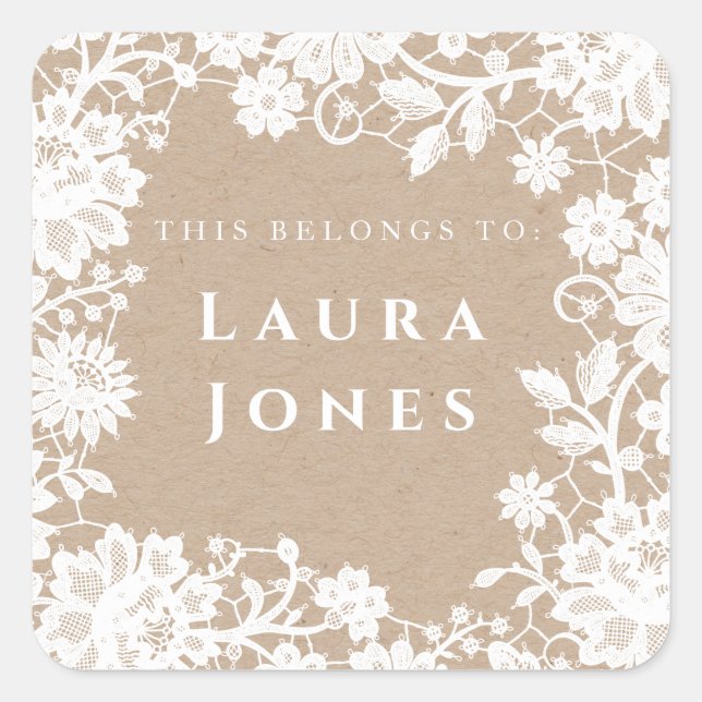 White Lace Kraft Beautiful Bookplate Custom Name (Front)