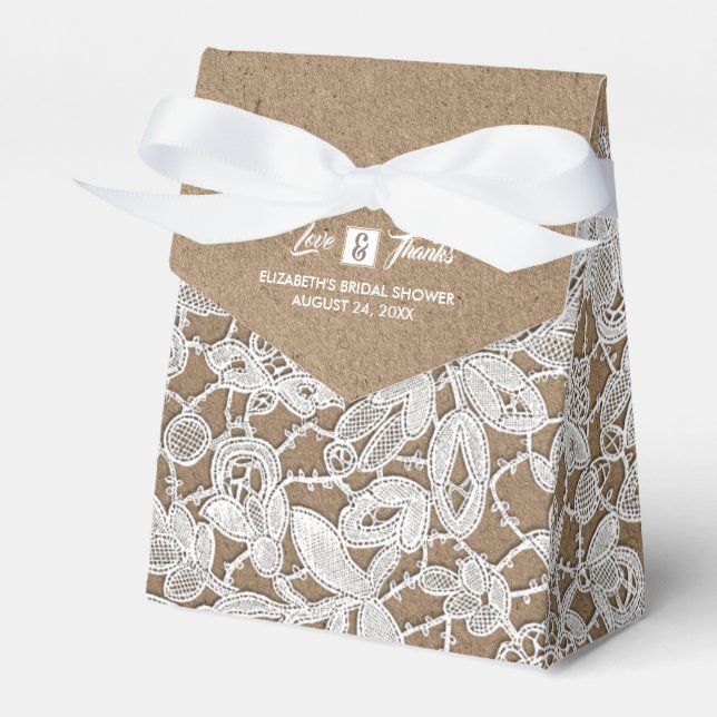 White Lace | Kraft Paper Bridal Shower Favor Boxes (Front Side)