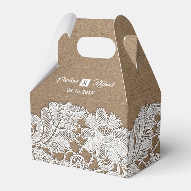 White Lace | Kraft Paper Wedding Favor Boxes (Front Side)