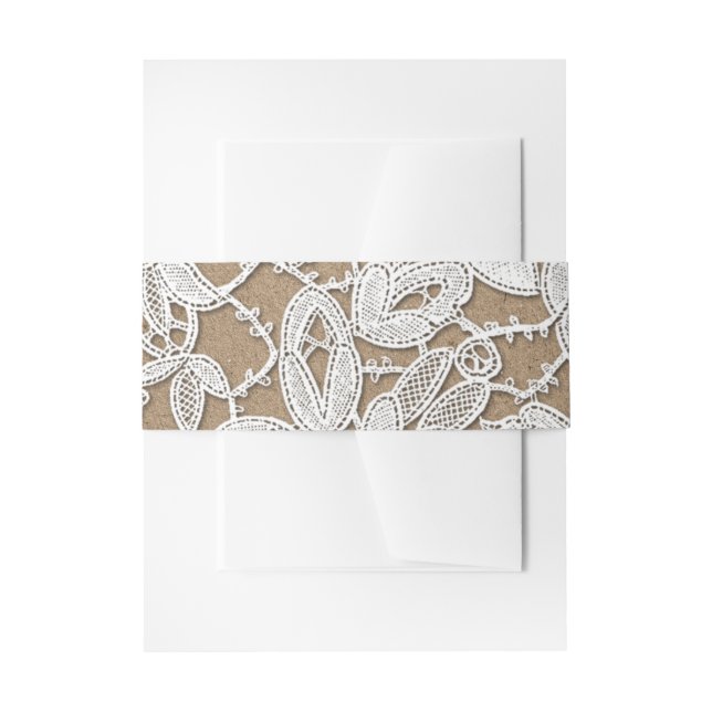 White Lace | Kraft Paper Wedding  Invitation Belly Band (Front Example)