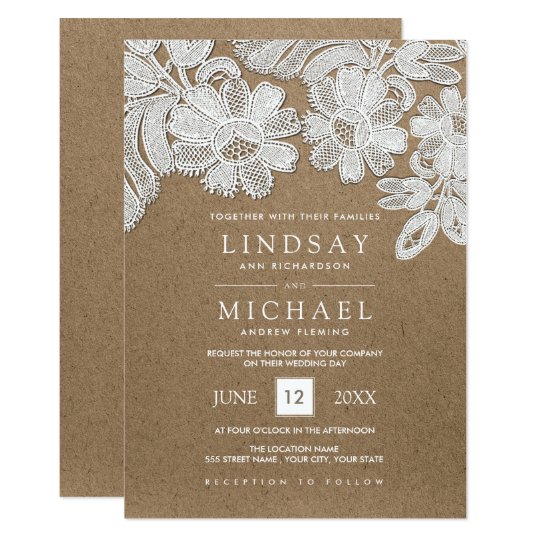 White Lace Kraft Paper Wedding Invitations White Lace Kraft Paper Wedding Invitations
