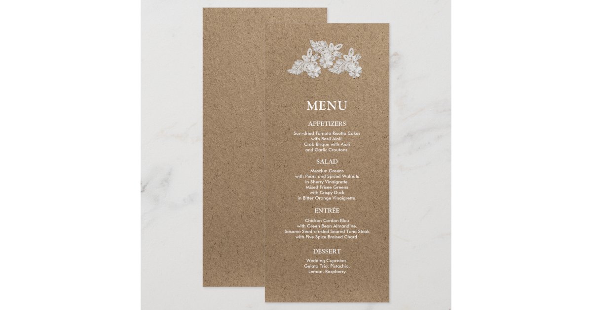 White Lace Kraft Paper Wedding Menu Cards Zazzle