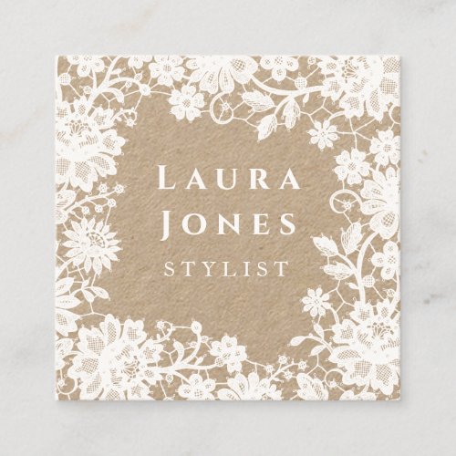 White Lace Kraft Square Stylist Profile Appointment Card