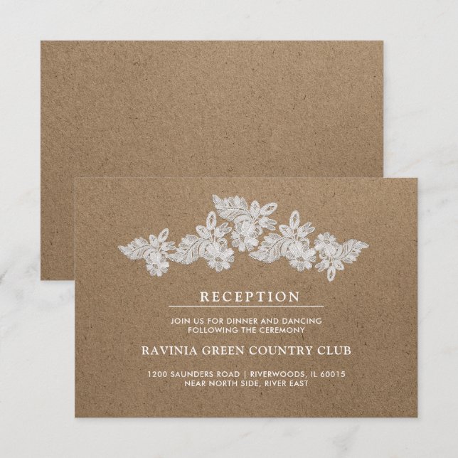 White Lace | Kraft  Wedding Reception Cards (Front/Back)
