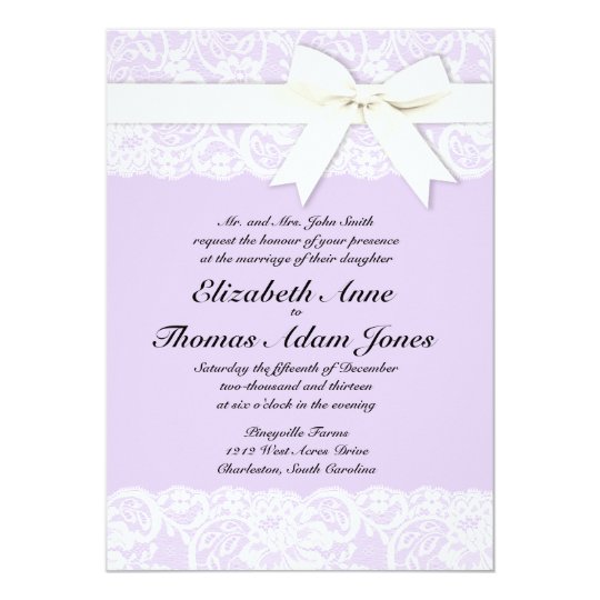 White Lace Lilac Purple Wedding Invitation Zazzle White Lace Lilac Purple Wedding Invitation
