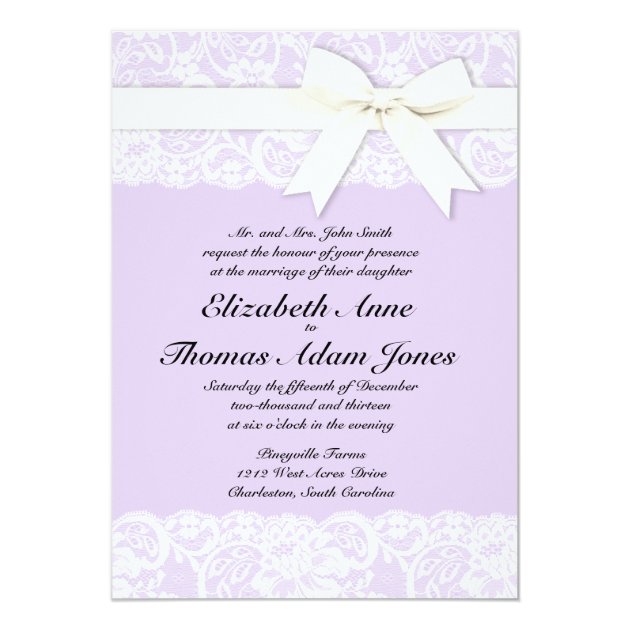 White Lace Lilac Purple Wedding Invitation