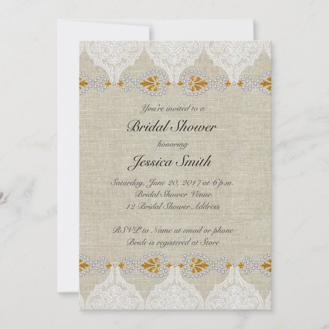 White Lace Linen Vintage Bridal Shower Invitation (Front)